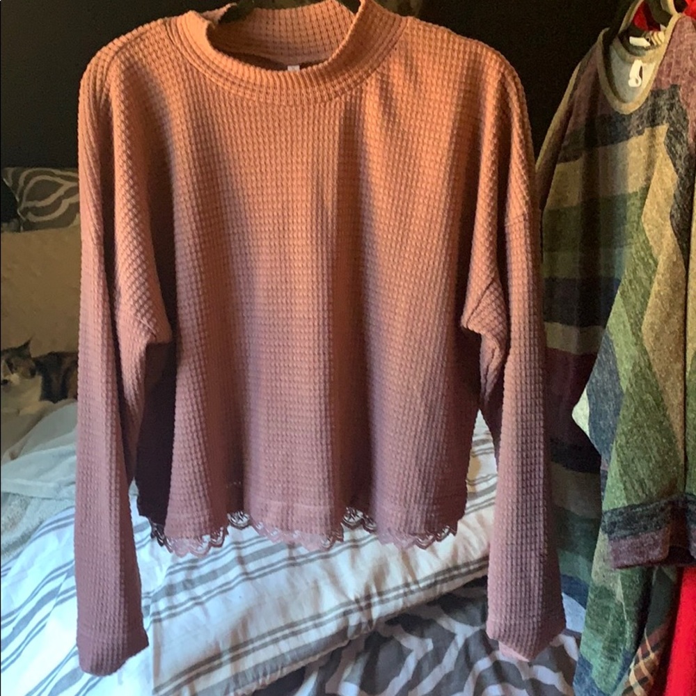 Crop Sweater with Lace Hem B